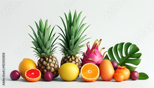 A colorful and refreshing still life showcasing a bounty of tropical fruits. 45524