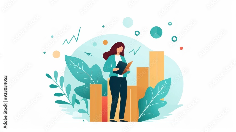 Scrutiny, Understanding, Conclusion, person analyzing, understanding concept, concluding on chart, flat design illustration Scrutiny, Understanding, Conclusion, person analyzing, understanding concept, concluding on chart, flat design illustration