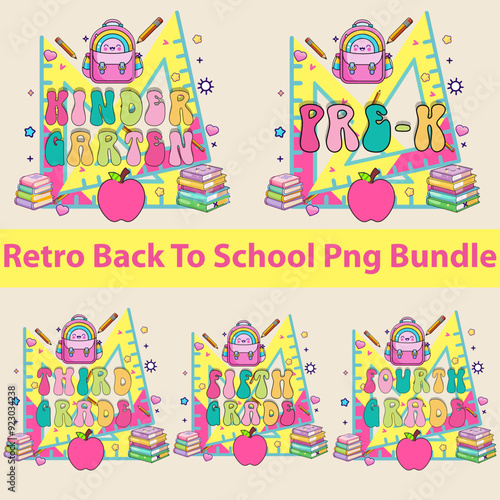 Retro Back to School Png Bundle, First Day of School Png, Retro Kindergarten Png, School Png, First/Second/Third Grade Designs, Teacher PNG