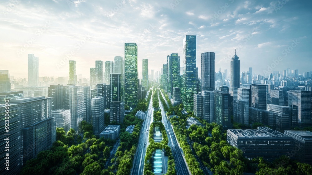 Obraz premium Futuristic Architectural Planning for Smart City Integration of Technology