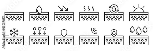 Skin healing line icon set. Injury, disinfection, treatment, skin strengthening, skin care, sun protection. Skin care concept. Vector illustration.