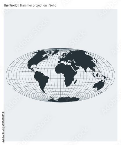 High Detail World map for infographics, education, reports, presentations. Vector illustration. Hammer projection. Solid style.