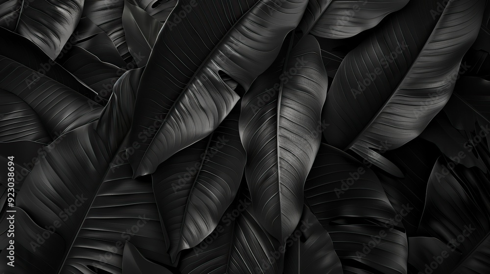 Dark tropical leaves with intricate textures Dark tropical leaves with intricate textures