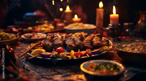 Traditional Arab Feast Featuring Kebab