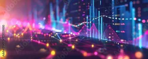 Abstract 3D Background with Neon Lights and Data Visualization