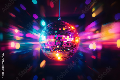 Colorful disco mirror ball nightclub sphere light. photo