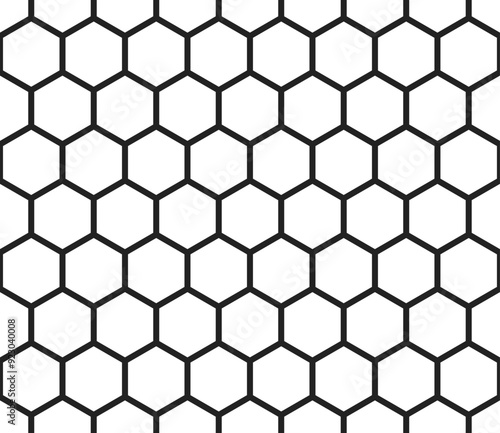 Hexagon vector pattern. Plain hexagon grid with bold cells. Hexagonal cells. Seamless tileable vector illustration.