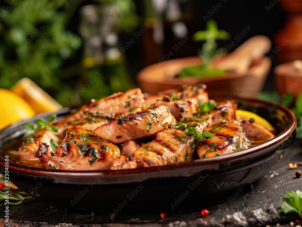 A grilled dish drizzled with olive oil and sprinkled with oregano is presented in rustic Mediterranean style, featuring vibrant colors. A grilled dish drizzled with olive oil and sprinkled with oregano is presented in rustic Mediterranean style, featuring vibrant colors.