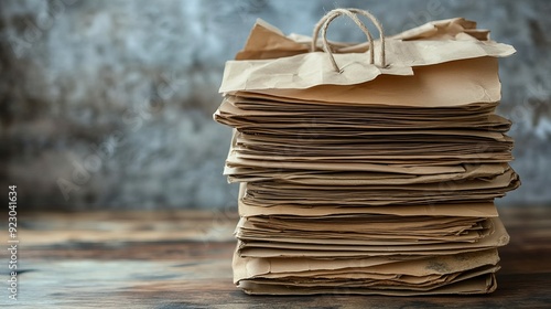 A brown bag for organizing documents, with old, unstacked papers inside waiting to be disposed of. photo