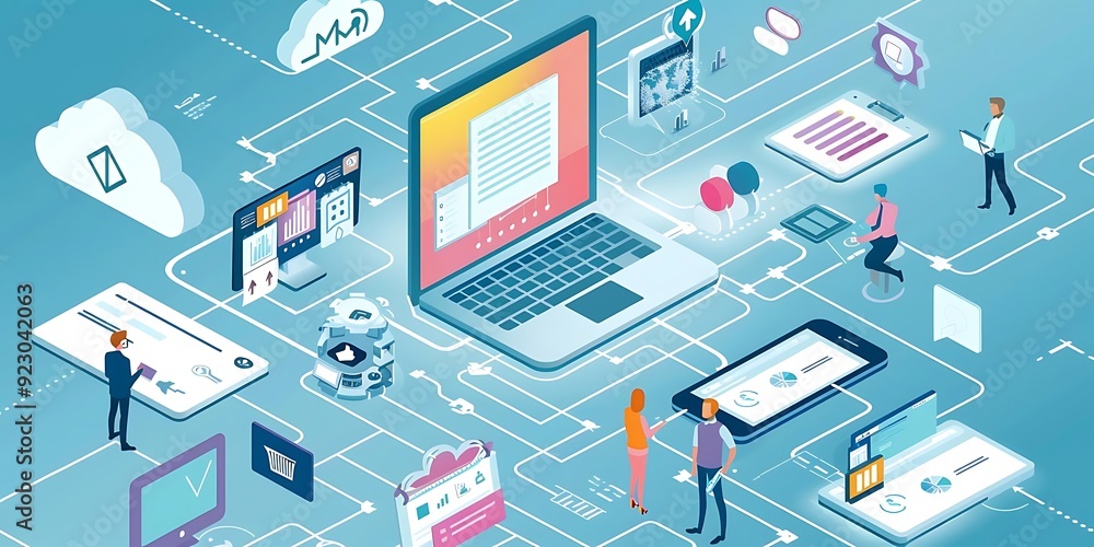 Illustration of a Complex Network of Digital Devices and People Illustration of a Complex Network of Digital Devices and People