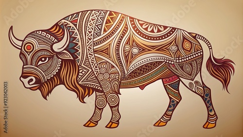 Wallpaper Mural Artistic tribal of a majestic bison with intricate patterns and designs , tribal, bison, art,animal, wildlife, native Torontodigital.ca