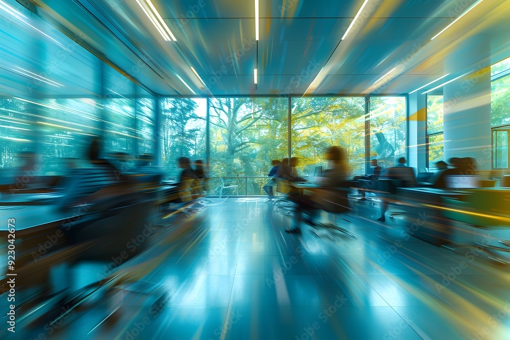 Office blur, light streaks, vibrant colors. Office blur, light streaks, vibrant colors.