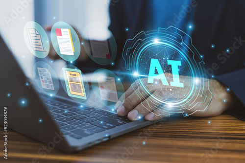 Businessmen use AI technology for document management, optimizing organization, retrieval, and security to boost efficiency and productivity. photo