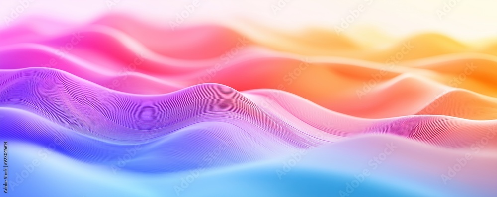 Obraz premium Layered waveforms, rippling effect, gradient colors, 3D abstract.