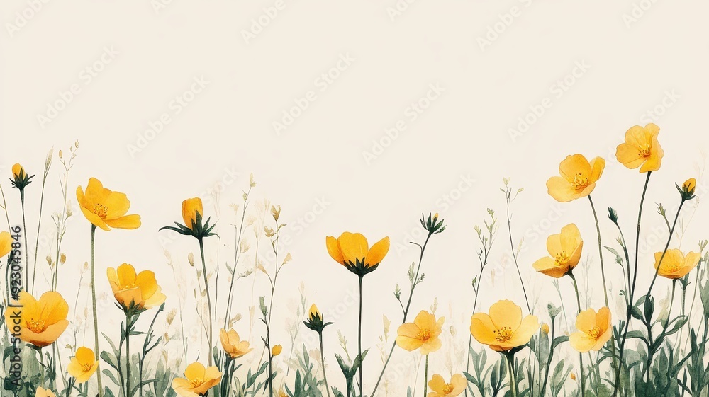 Fototapeta premium Vibrant Buttercup Frame with Yellow Blossoms in Watercolor Style, Perfect for Spring Designs and Nature Themes