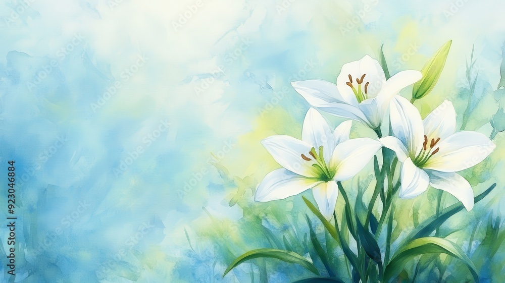 Fototapeta premium Tranquil Lily Frame: Elegant Petals in Watercolor Style