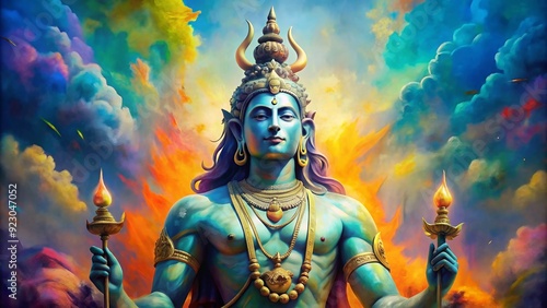 Wallpaper Mural Painterly Lord Shiva statue digital art with vibrant colors and abstract design, Lord Shiva Torontodigital.ca