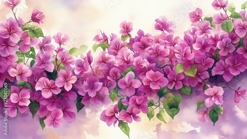 Wallpaper Mural Vibrant Bougainvillea Border in a Tropical Garden - Watercolor Style Illustration with Bright Bracts Torontodigital.ca