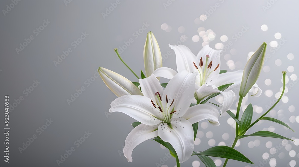 White lilies, grey background, nature-inspired. White lilies, grey background, nature-inspired.