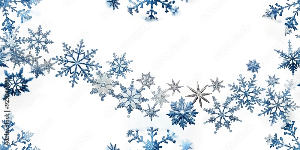 Seamless Snowflake String with Silver Glitter on White Background. Perfect for: Christmas, Winter Holidays, New Year's, Website Decorations, Parties Seamless Snowflake String with Silver Glitter on White Background. Perfect for: Christmas, Winter Holidays, New Year's, Website Decorations, Parties