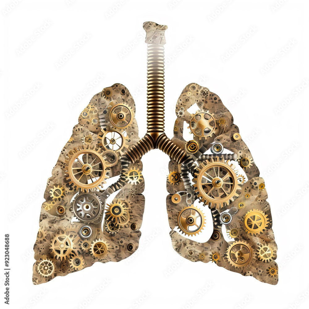 Fototapeta premium Human lungs made out of cogs symbol, isolated on white background