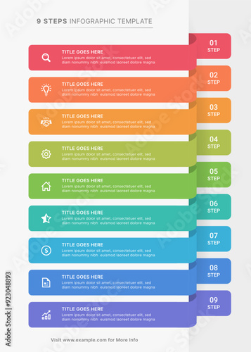 Simple List Business Infographic Design Template with 9 Items