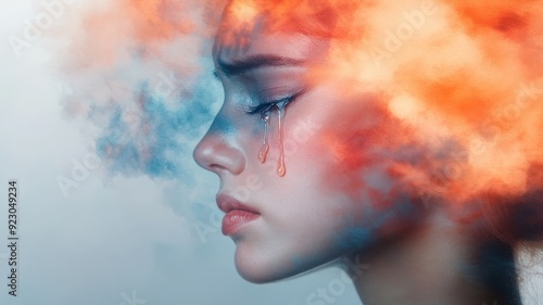 Melancholy Watercolor Portrait - Expressive Art of Tearful Person in Dark Tones