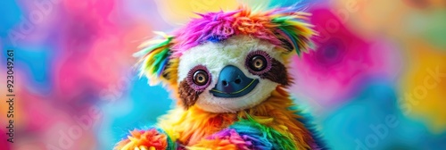 3D plush toy depicting an adorable baby sloth featuring a vibrant multicolor design, ideal for sensory play and showcasing cheerful hues.