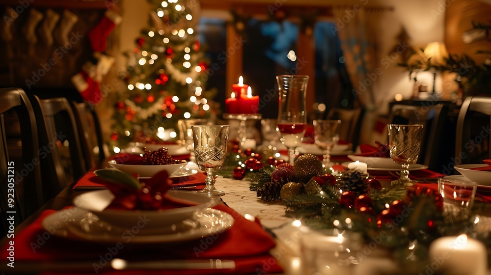 Decorated dining tablet on christmas eve Decorated dining tablet on christmas eve