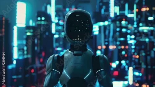 Wallpaper Mural Robot android in futuristic city. Artificial intelligence technology innovation concept. Hi-tech of the future Torontodigital.ca