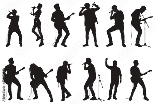 Set of black singer silhouettes, Set of black musicians silhouettes, Musicians vector silhouette set, Singer silhouette vector, Singers silhouette collection