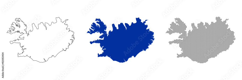 Naklejka premium Iceland map in various style outline, blue color, dotted style