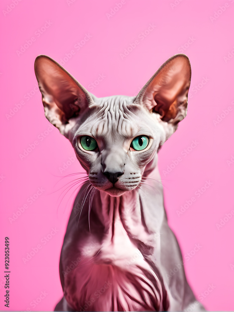 Obraz premium araffe cat with blue eyes sitting on a pink surface