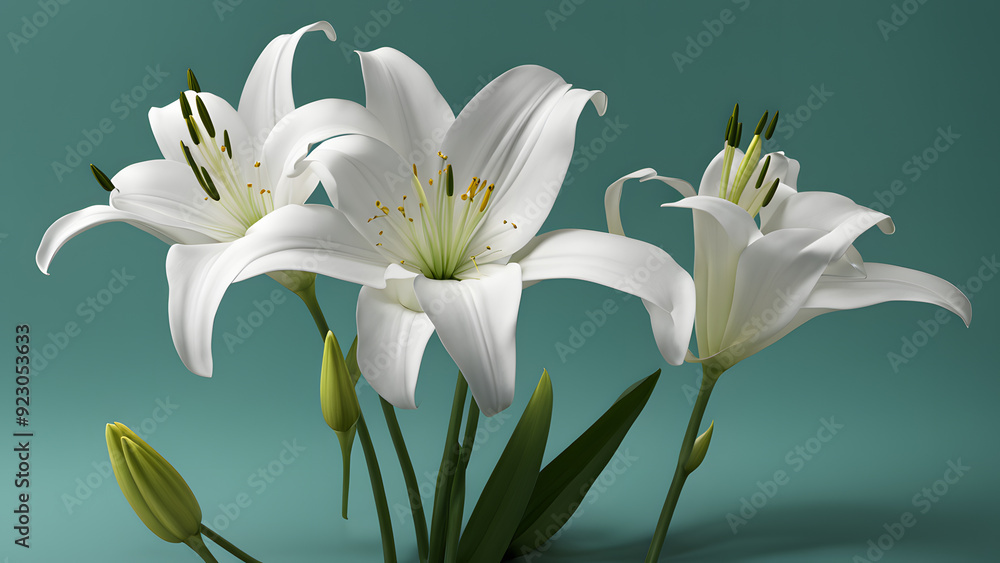 Fototapeta premium there are three white flowers that are in a vase
