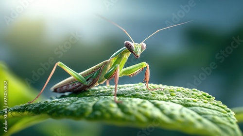 Wallpaper Mural Close-up of praying mantis on green leaf, ready to hunt. Torontodigital.ca