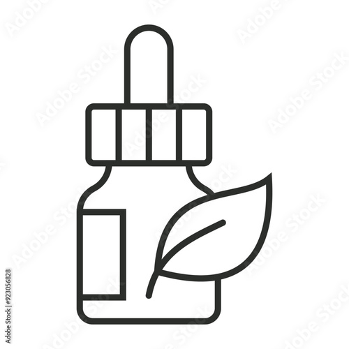 Serum bottle with leaf icon, illustrating essential oil outline icon, editable vector illustration and transparent graphic element. Isolated on white background