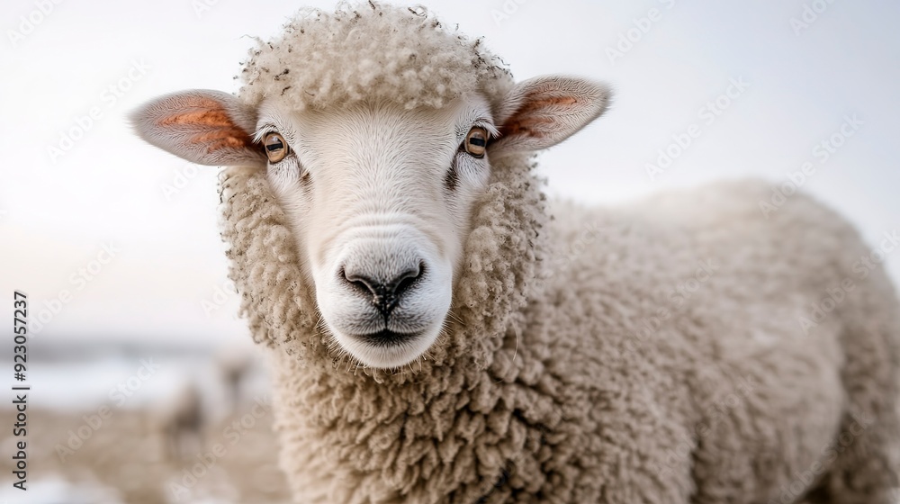 Close-up portrait of a fluffy white sheep with a neutral expression, suitable for animal photography, farming, and nature-related content. Close-up portrait of a fluffy white sheep with a neutral expression, suitable for animal photography, farming, and nature-related content.