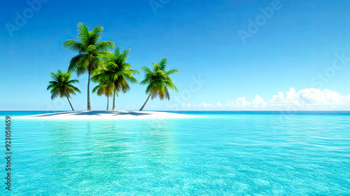 3D tropical island with a crystal clear lagoon, summer 3D background, exotic and tranquil