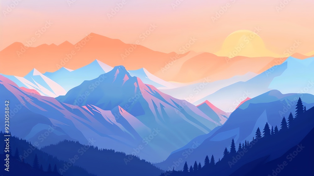 Peaks and valleys, natural wonders, breathtaking views, flat design illustration Peaks and valleys, natural wonders, breathtaking views, flat design illustration