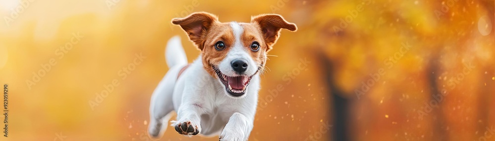 A happy dog runs freely in a vibrant autumn landscape, showcasing joy and energy in a scenic outdoor setting. A happy dog runs freely in a vibrant autumn landscape, showcasing joy and energy in a scenic outdoor setting.