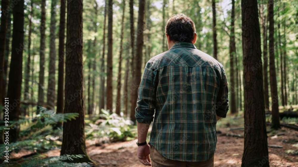 Rear view of a man standing in forest Rear view of a man standing in forest