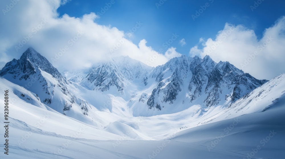 Snowy Mountain Peaks under a Bright Blue Sky Snowy Mountain Peaks under a Bright Blue Sky