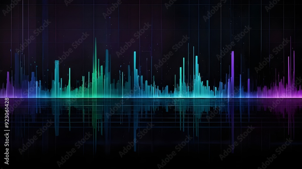 abstract motion sound wave equalizer colorful purple blue green isolated on black background abstract motion sound wave equalizer colorful purple blue green isolated on black background