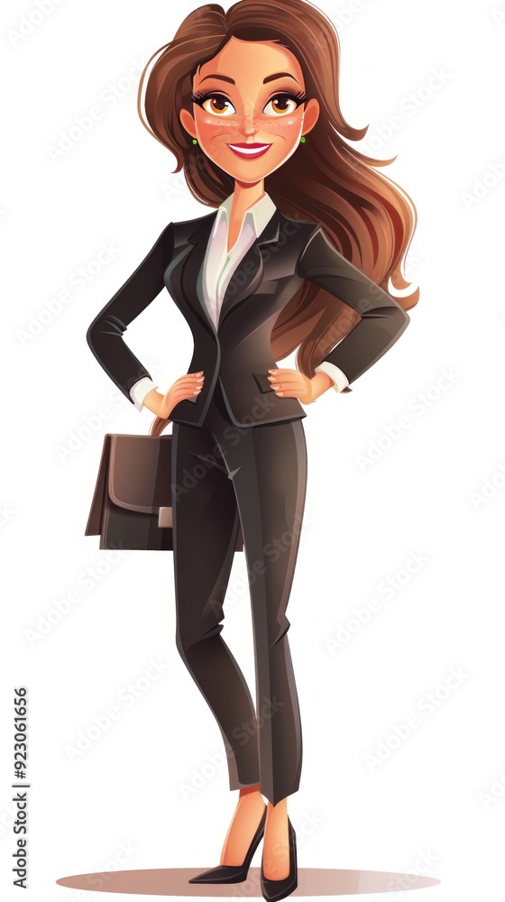 Fototapeta premium A confident woman in a business suit, ready for work with a briefcase.
