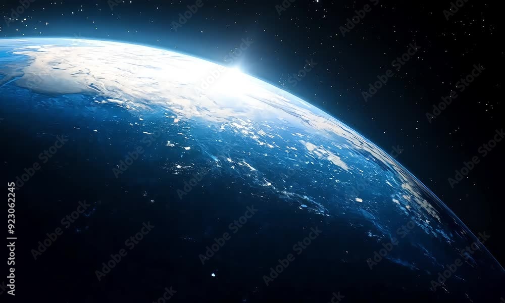 A breathtaking view of Earth's horizon from space, showcasing the blue atmosphere and the curve of the planet against a starry backdrop A breathtaking view of Earth's horizon from space, showcasing the blue atmosphere and the curve of the planet against a starry backdrop