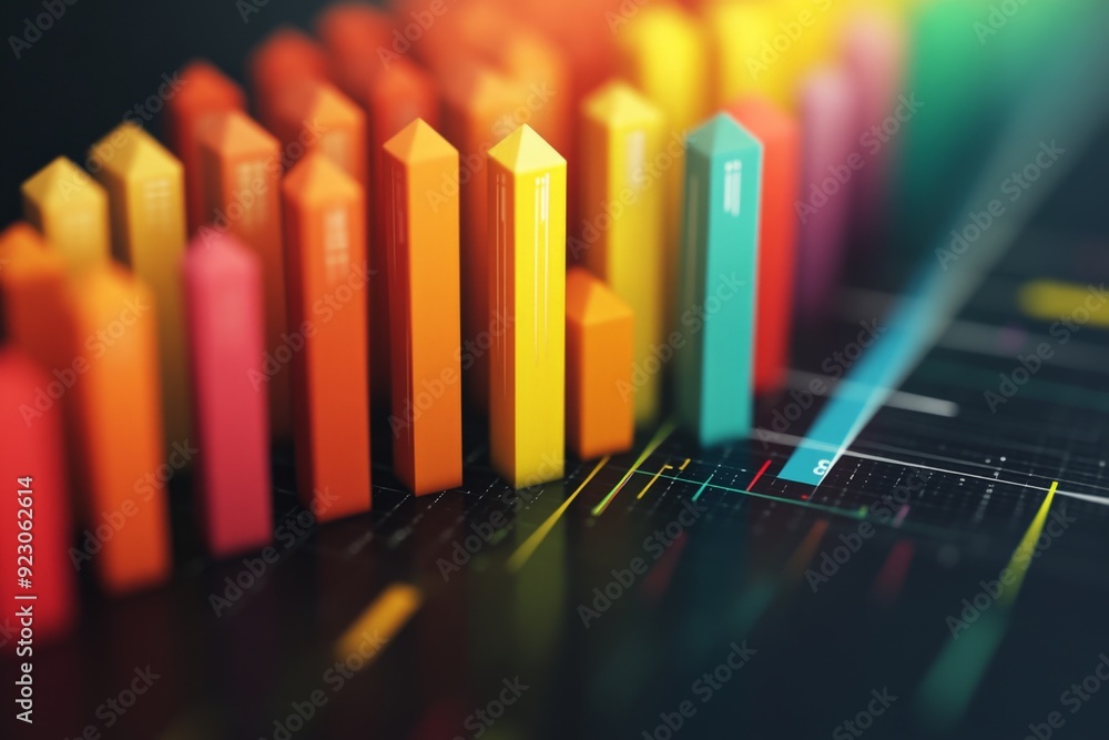Obraz premium 3D realistic bar graph with vibrant colors and pencil sketch elements, high resolution, detailed textures, crisp focus
