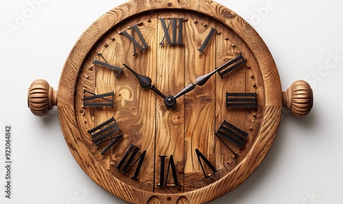 wooden clock isolated on transparent background.