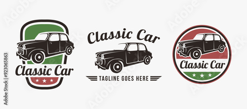 Set of Vintage retro emblem classic car logo on white background