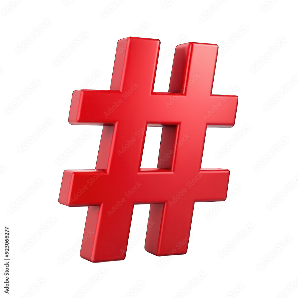 Obraz premium Red hashtag isolated on transparent background