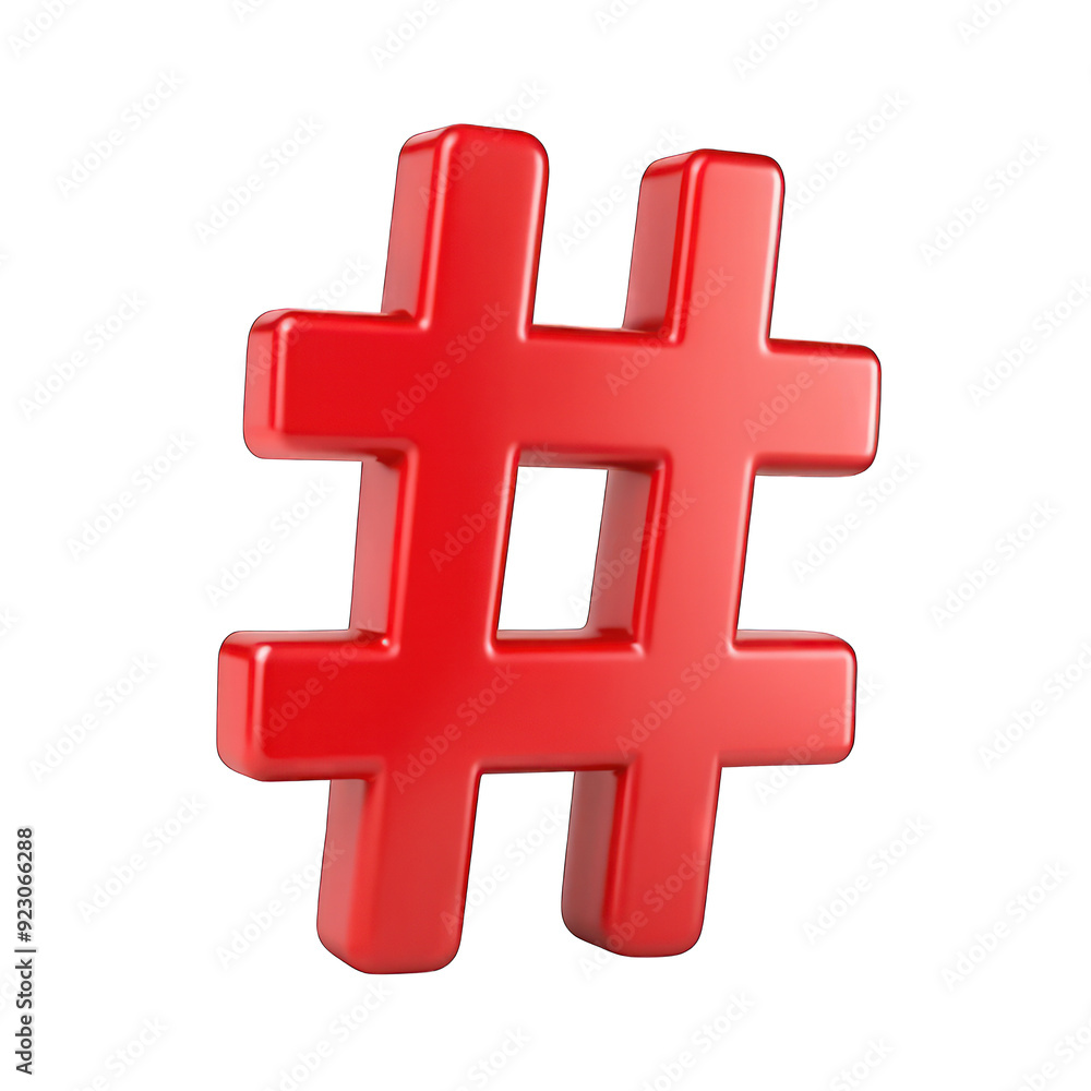 Fototapeta premium Red hashtag isolated on transparent background